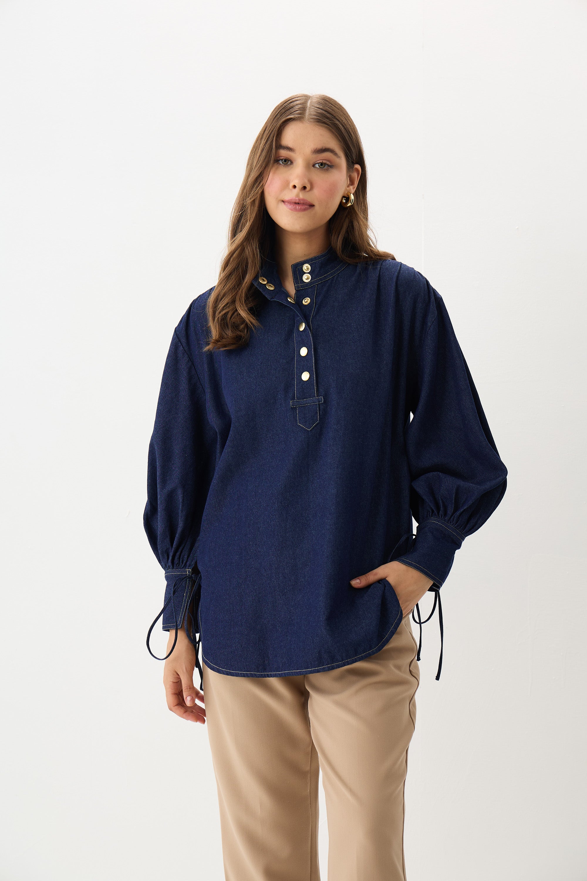 Denim Balloon-Sleeve Top