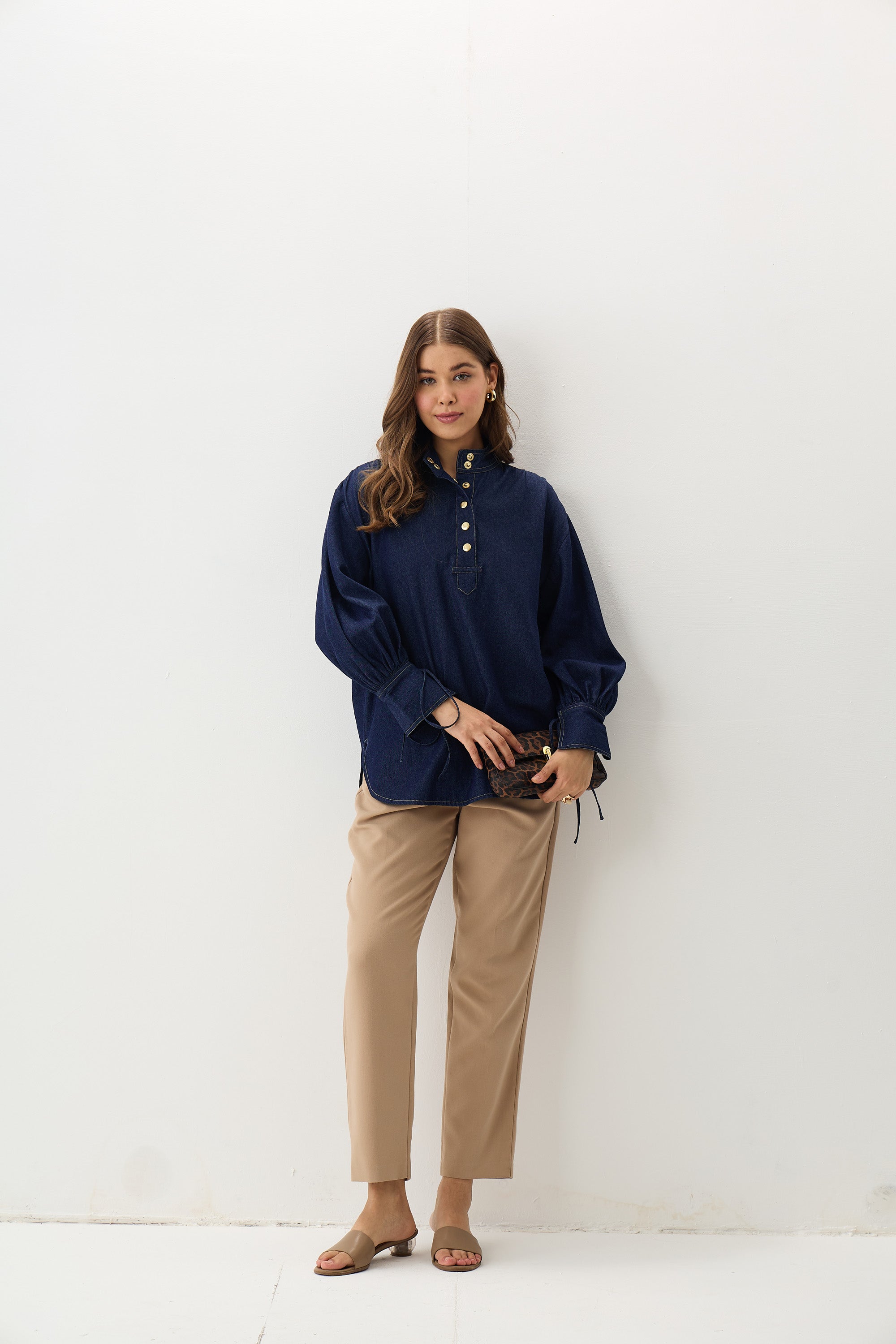 Denim Balloon-Sleeve Top