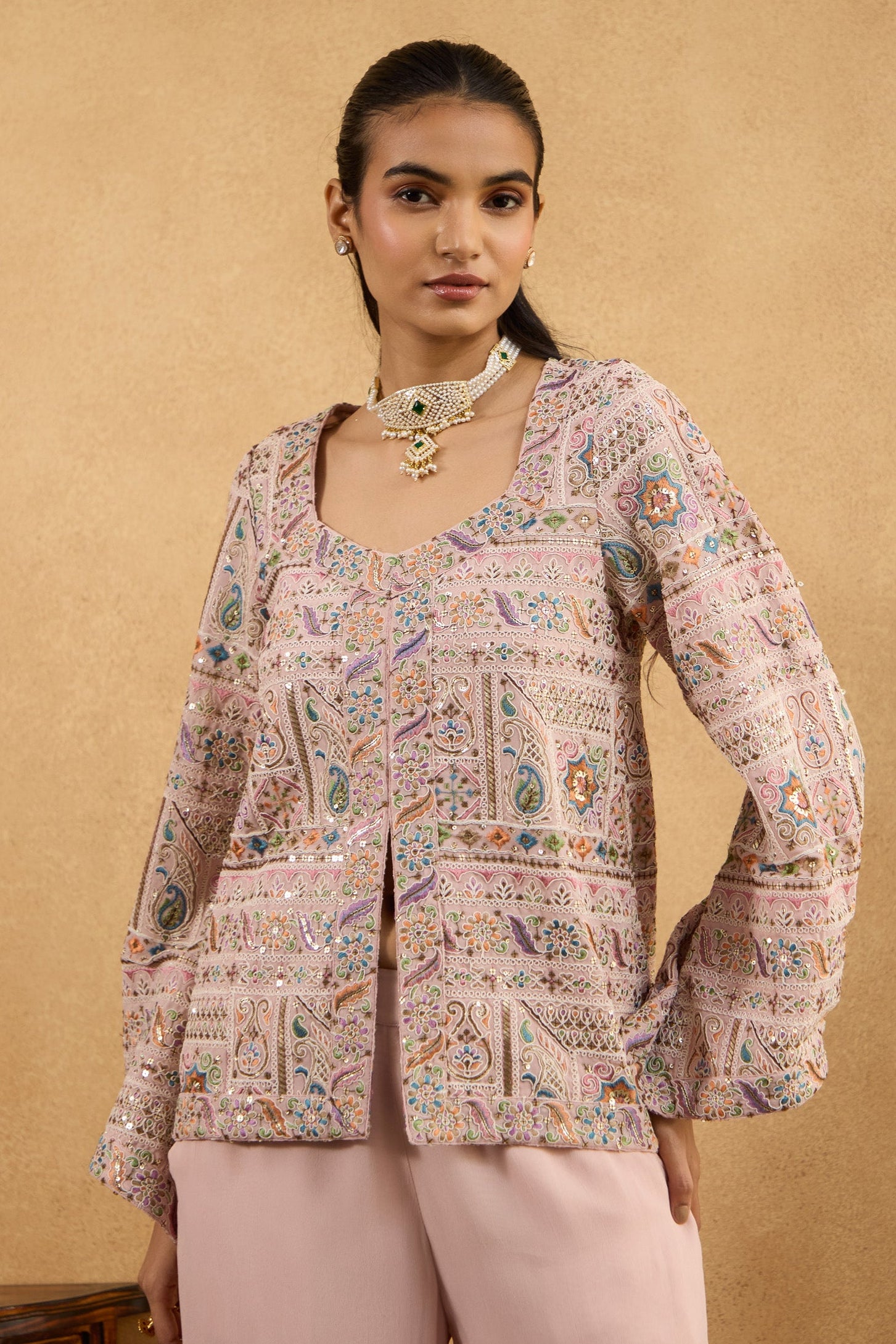 Rosette Embroidered Kurta Set