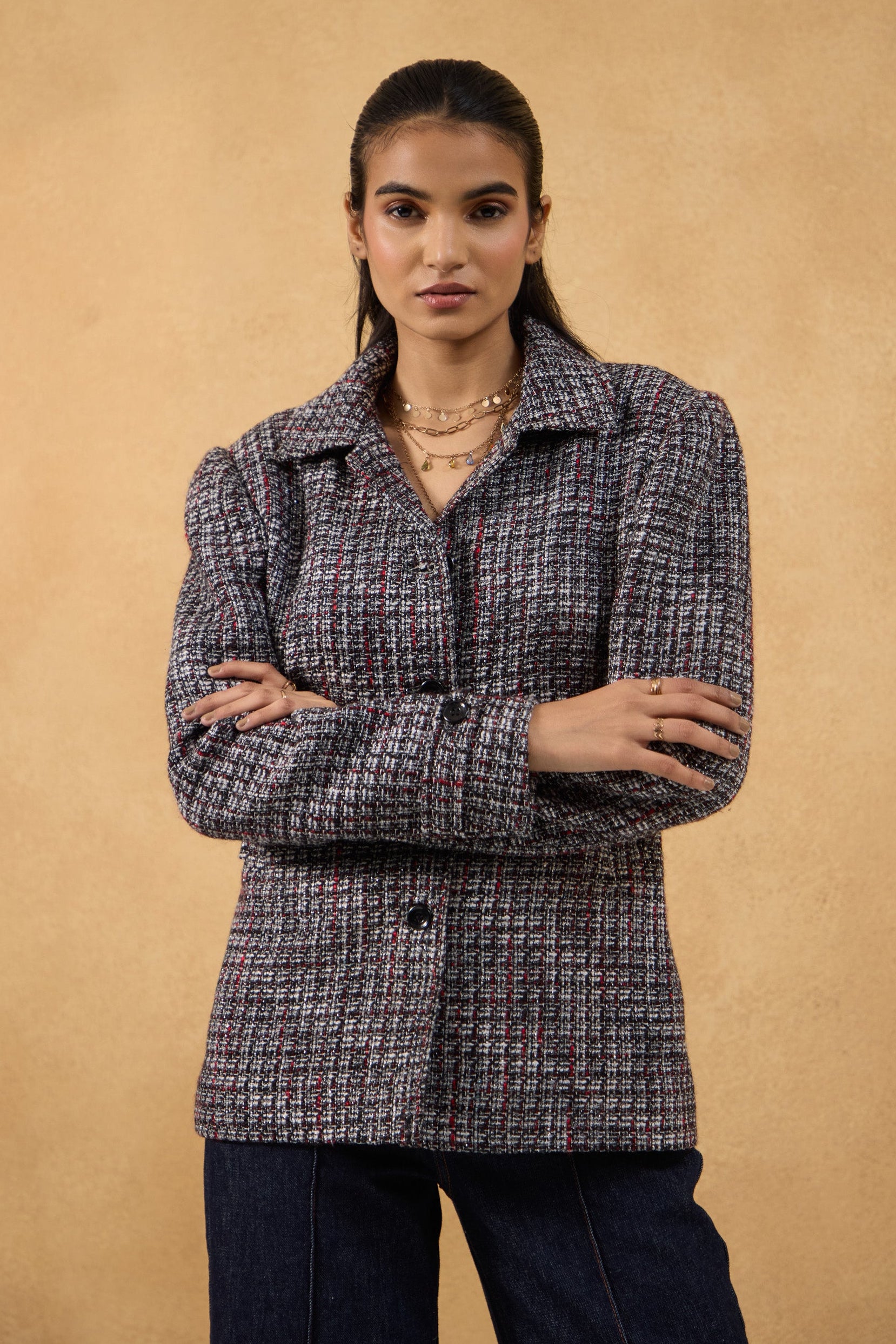 Midnight Tweed Structured Jacket