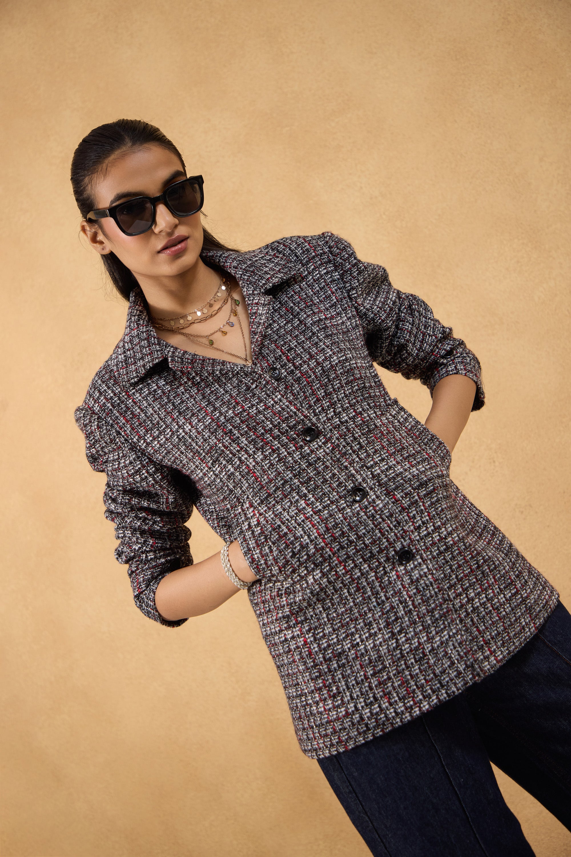 Midnight Tweed Structured Jacket