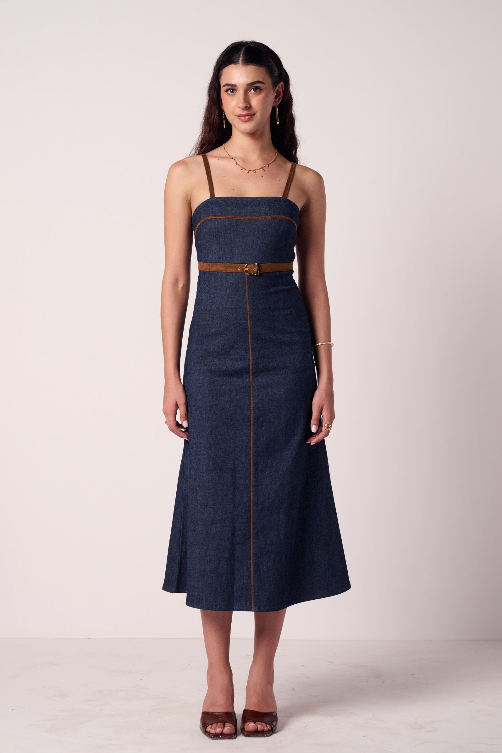 Sierra Buckle Midi Denim Dress