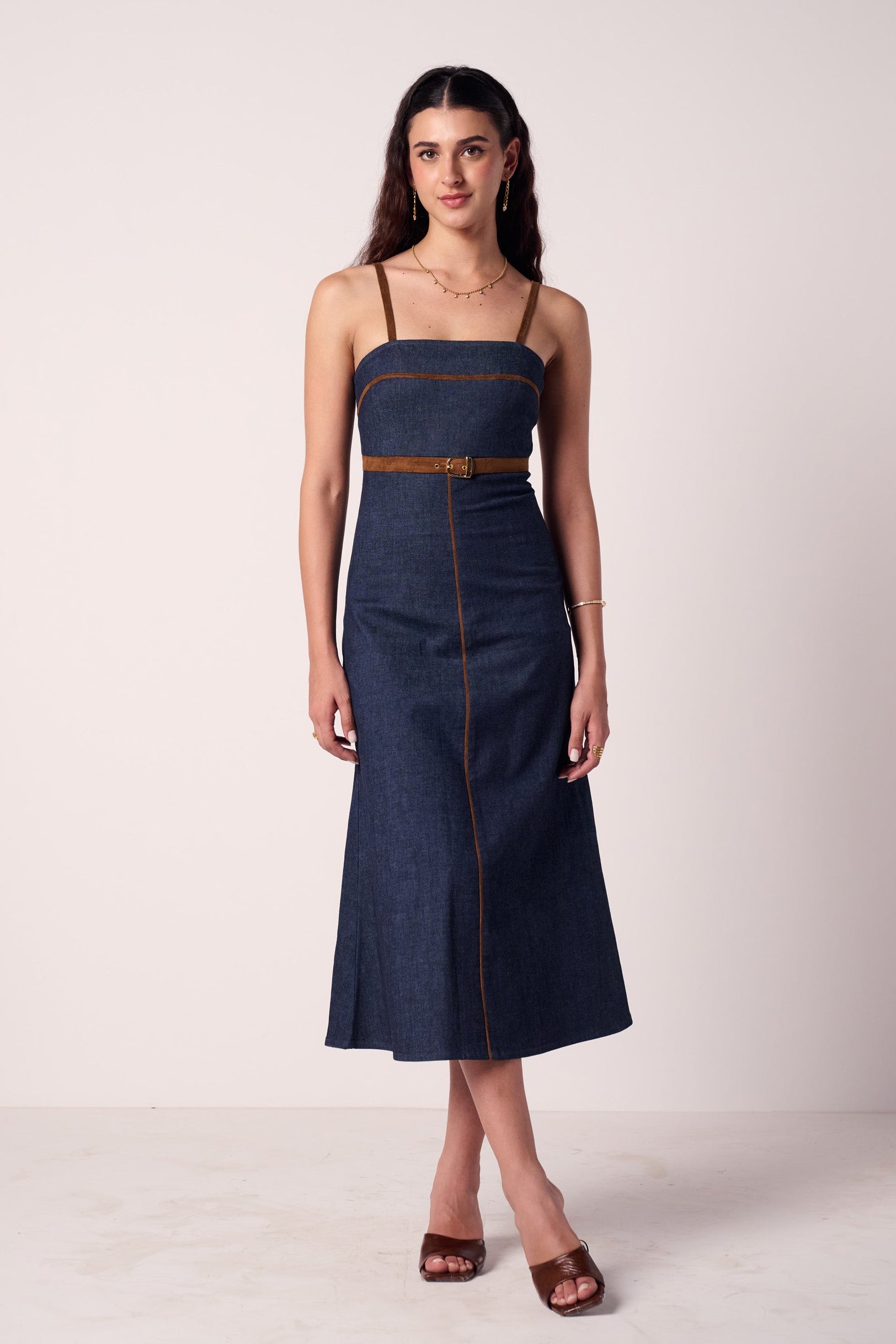 Sierra Buckle Midi Denim Dress