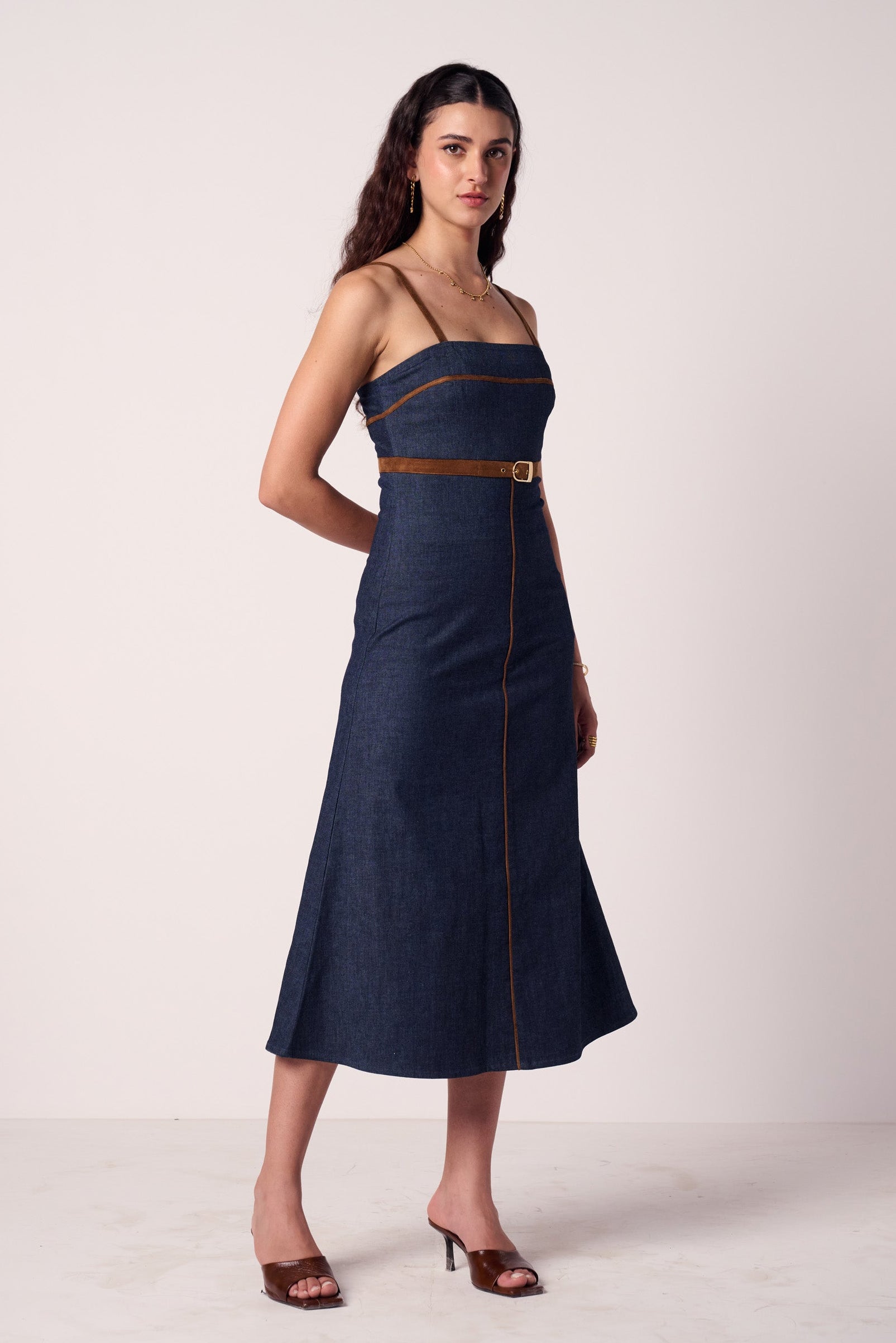 Sierra Buckle Midi Denim Dress