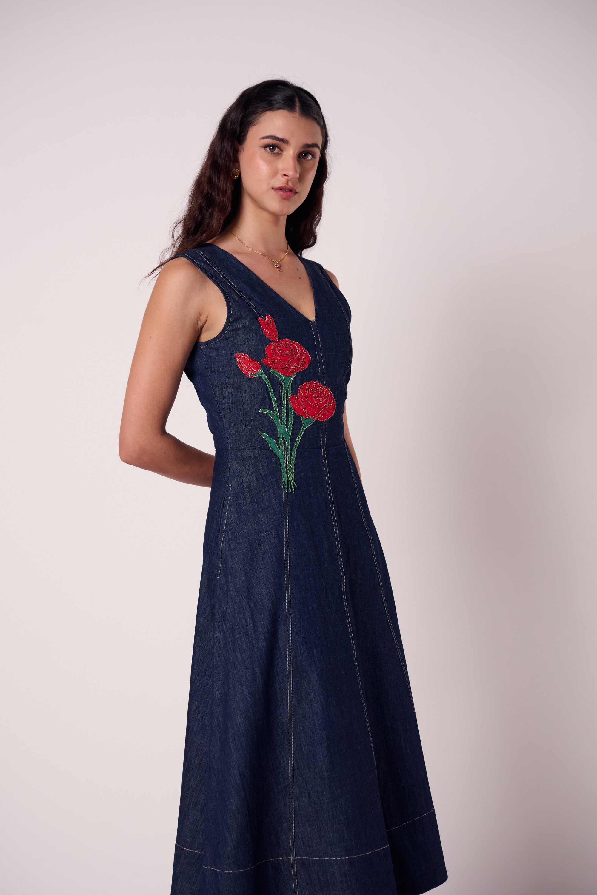 Rosette Denim Dress