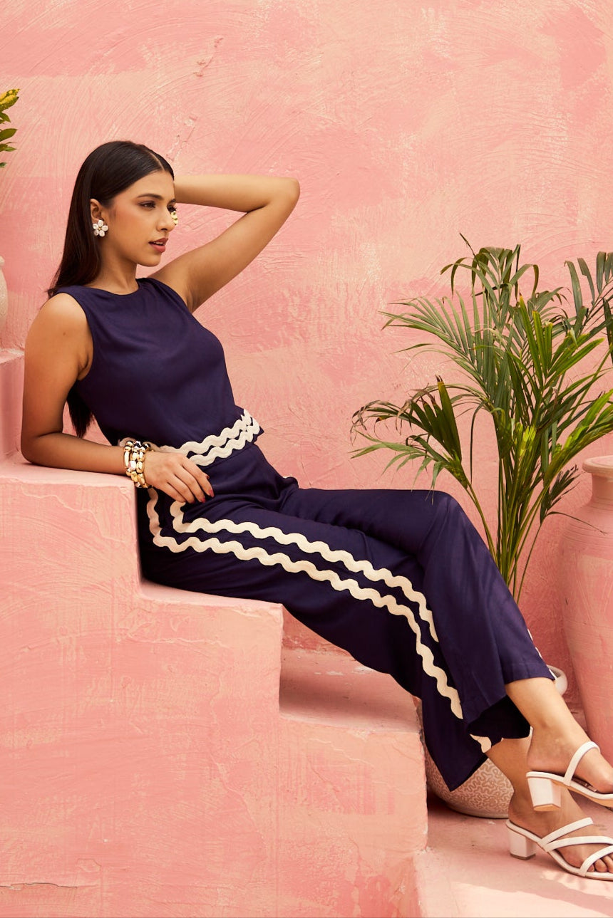 Wave Trim Navy Co-Ord Set