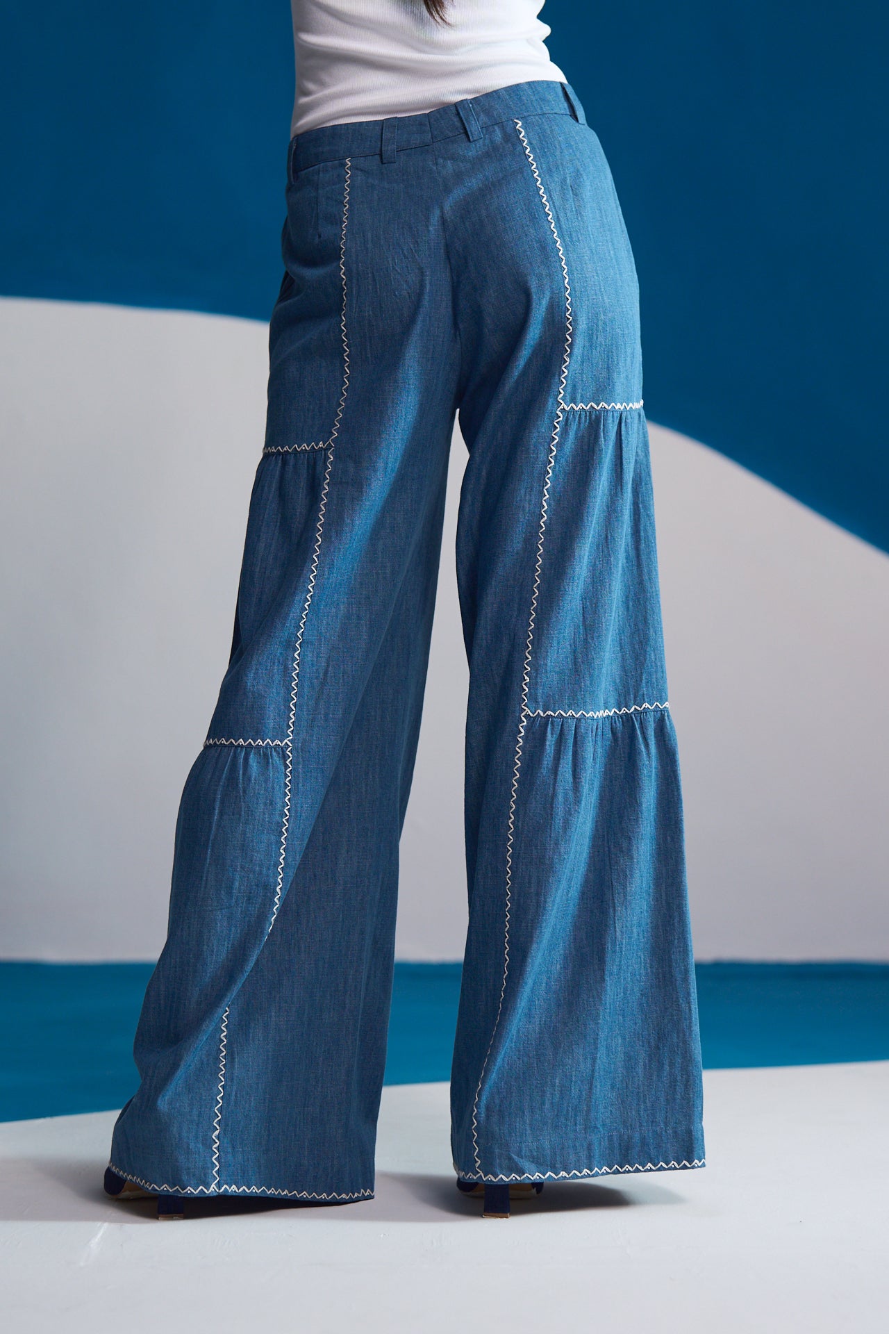 Wave-Stitch Flared Denim Trousers
