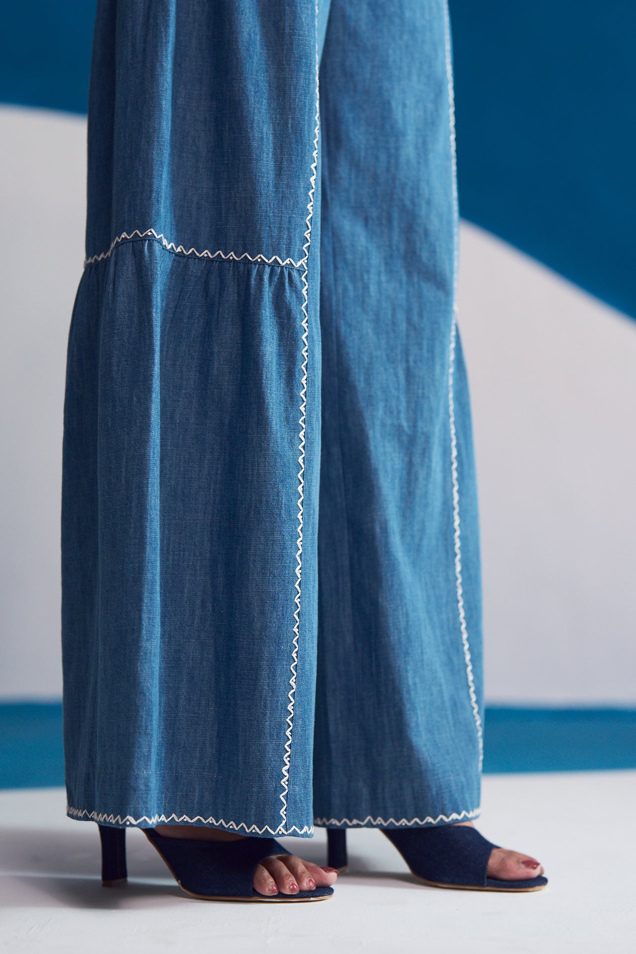 Wave-Stitch Flared Denim Trousers