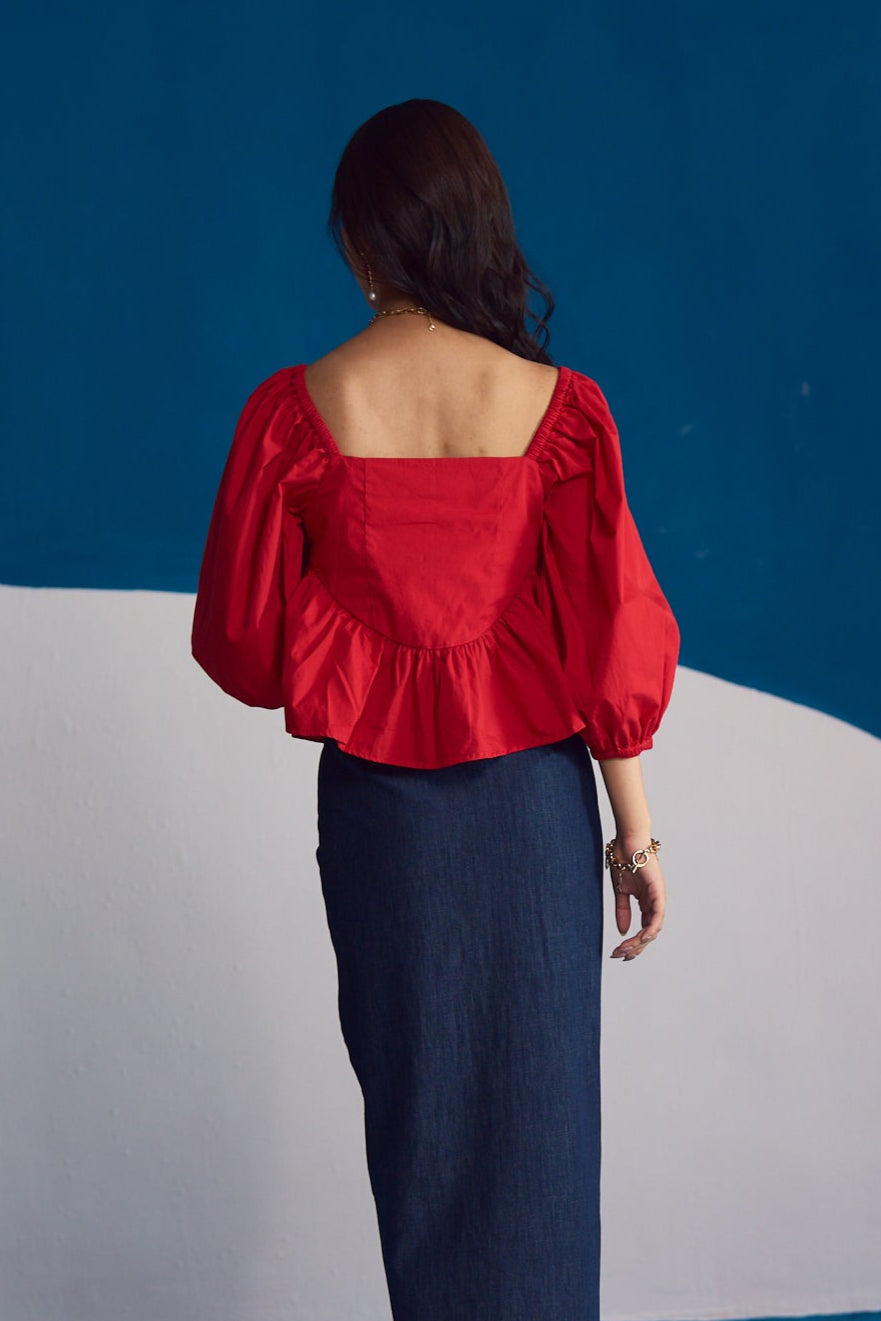 Rosso Ruffle-Trimmed Peplum Top