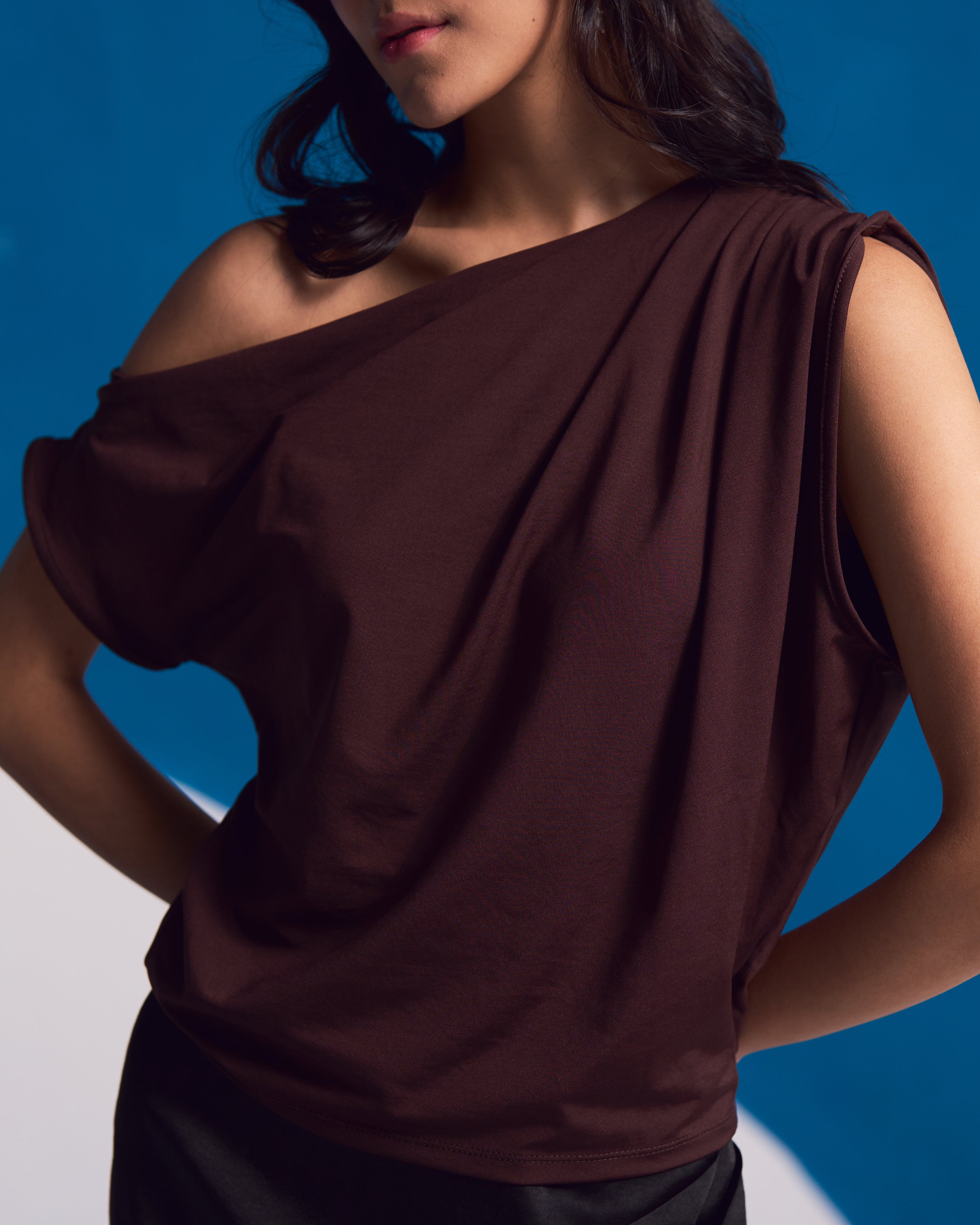 Espresso One-Shoulder Top