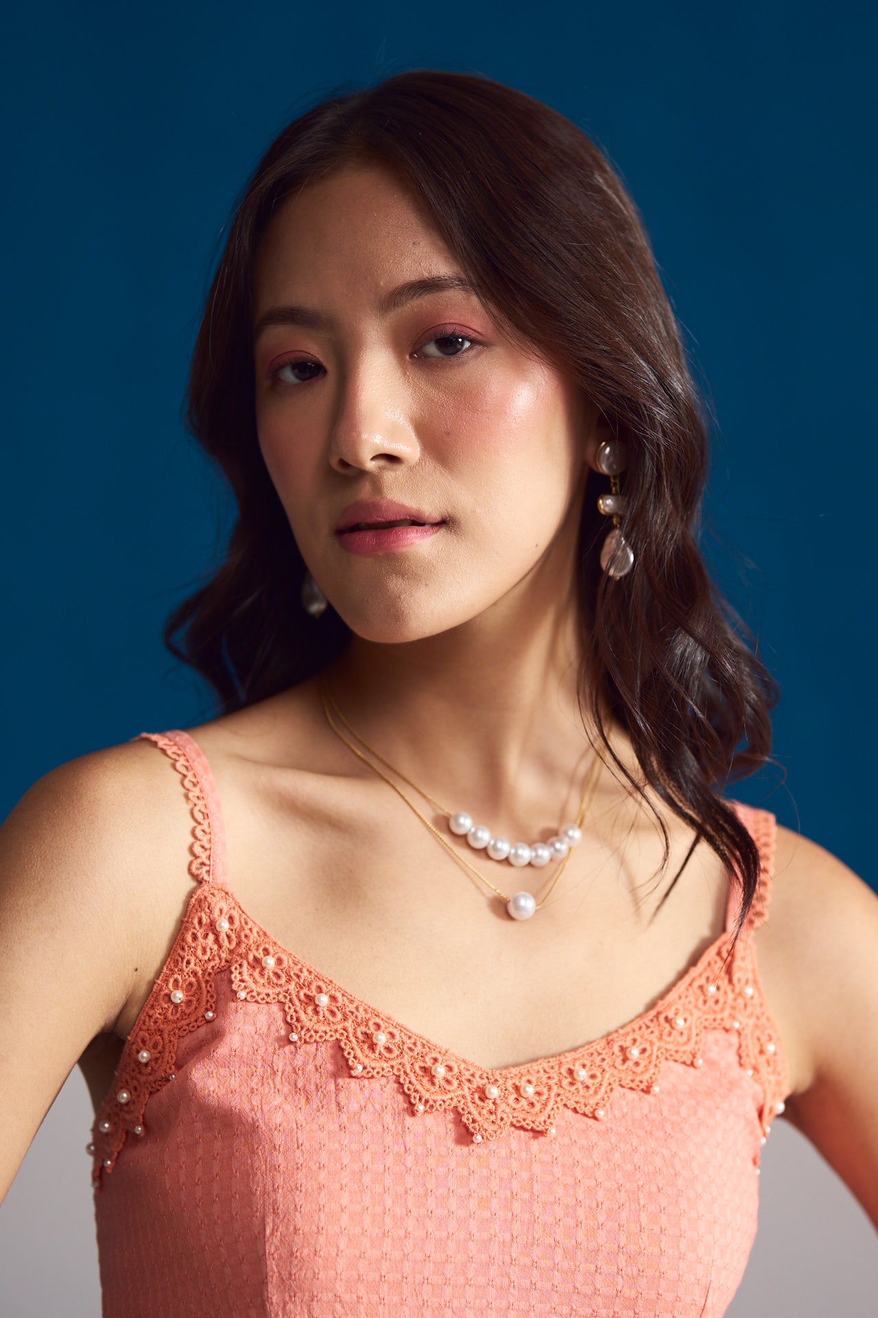 Coral Blossom Hand-Embroidered Co-Ord Set