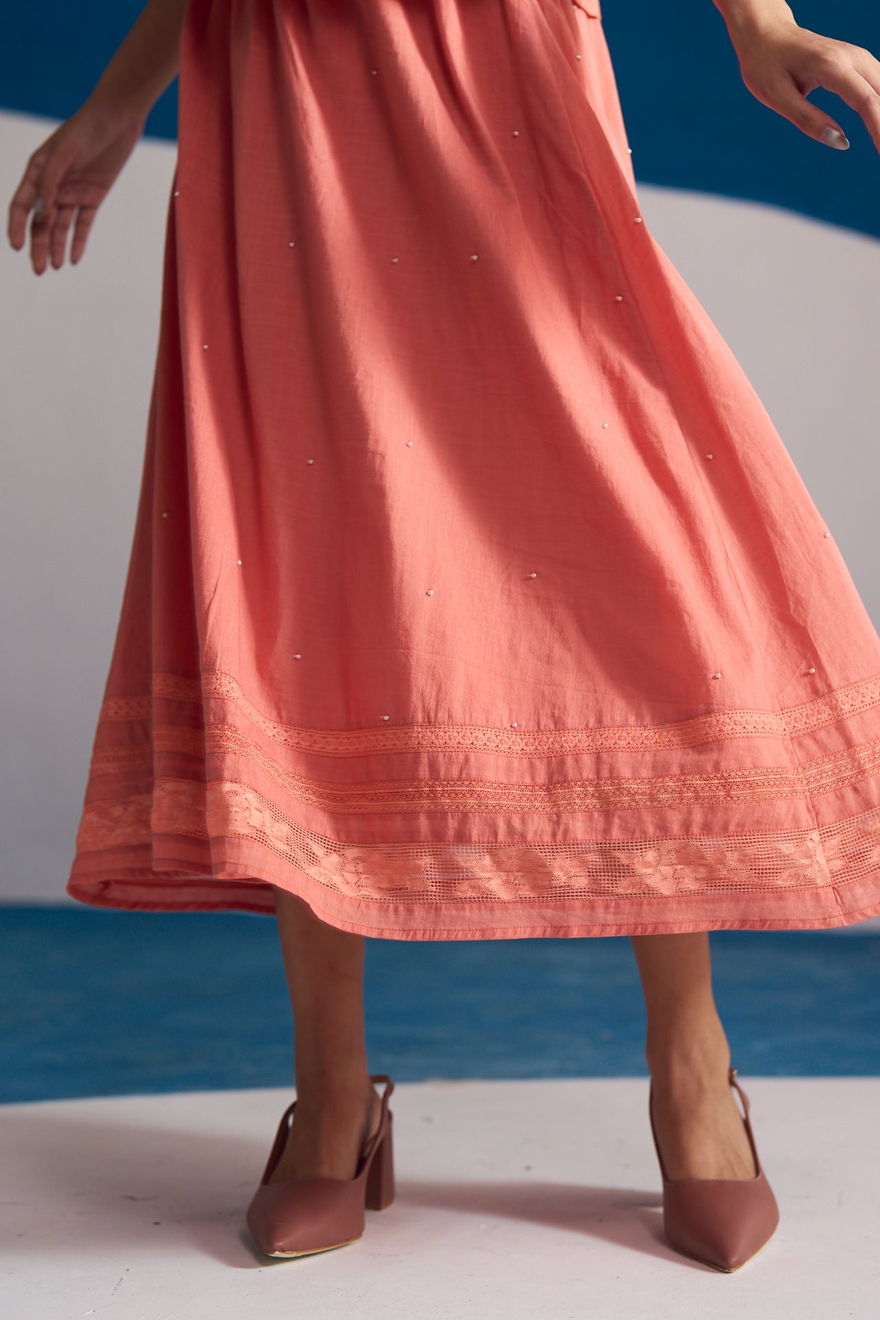 Coral Blossom Hand-Embroidered Co-Ord Set