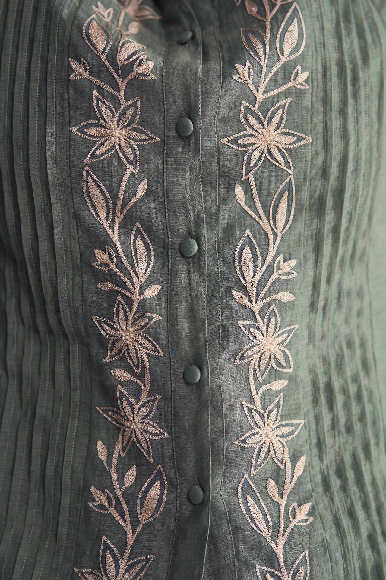 Olive Bloom Embroidered Shirt