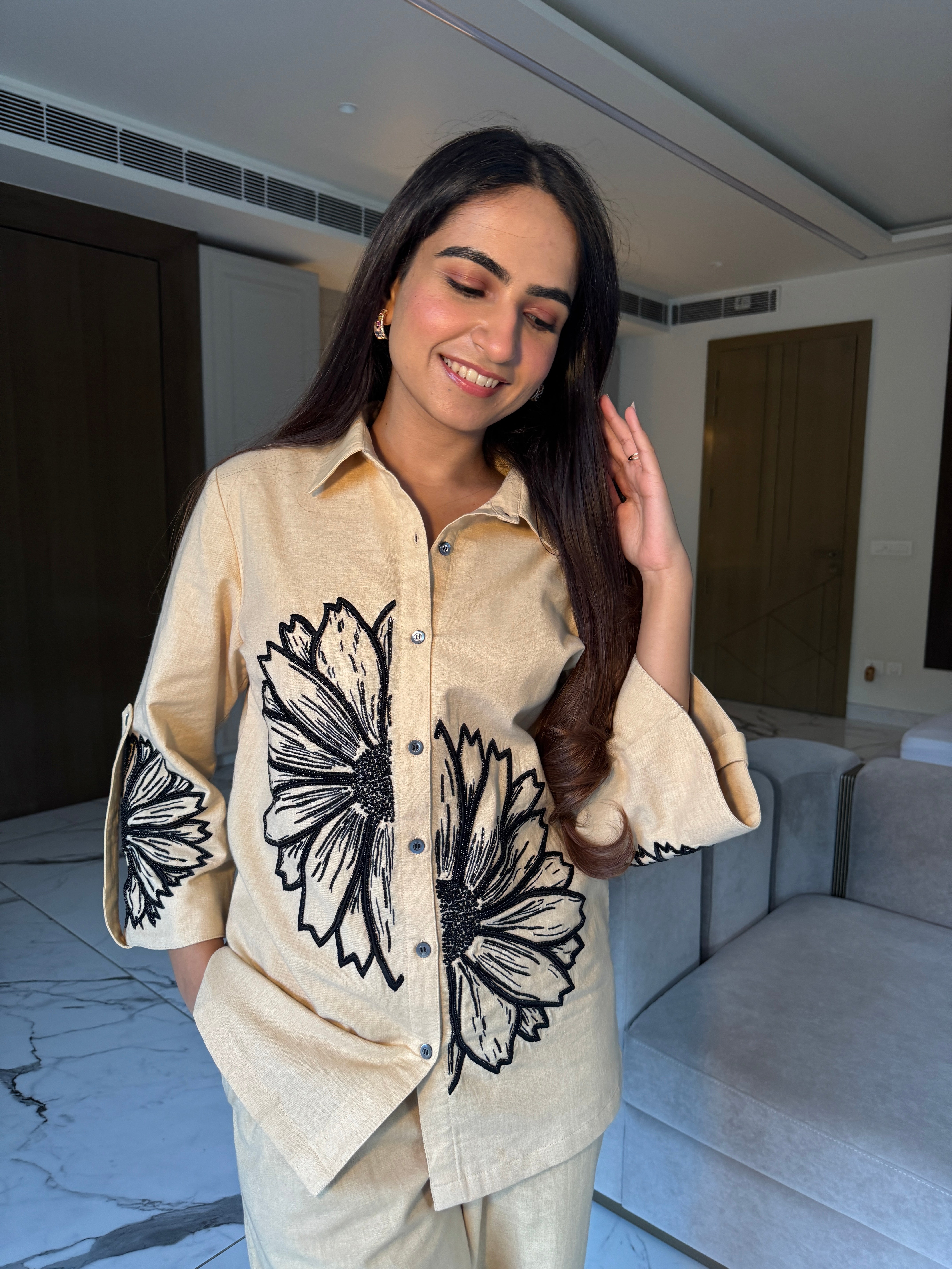 Golden Bloom Linen co-ord Set