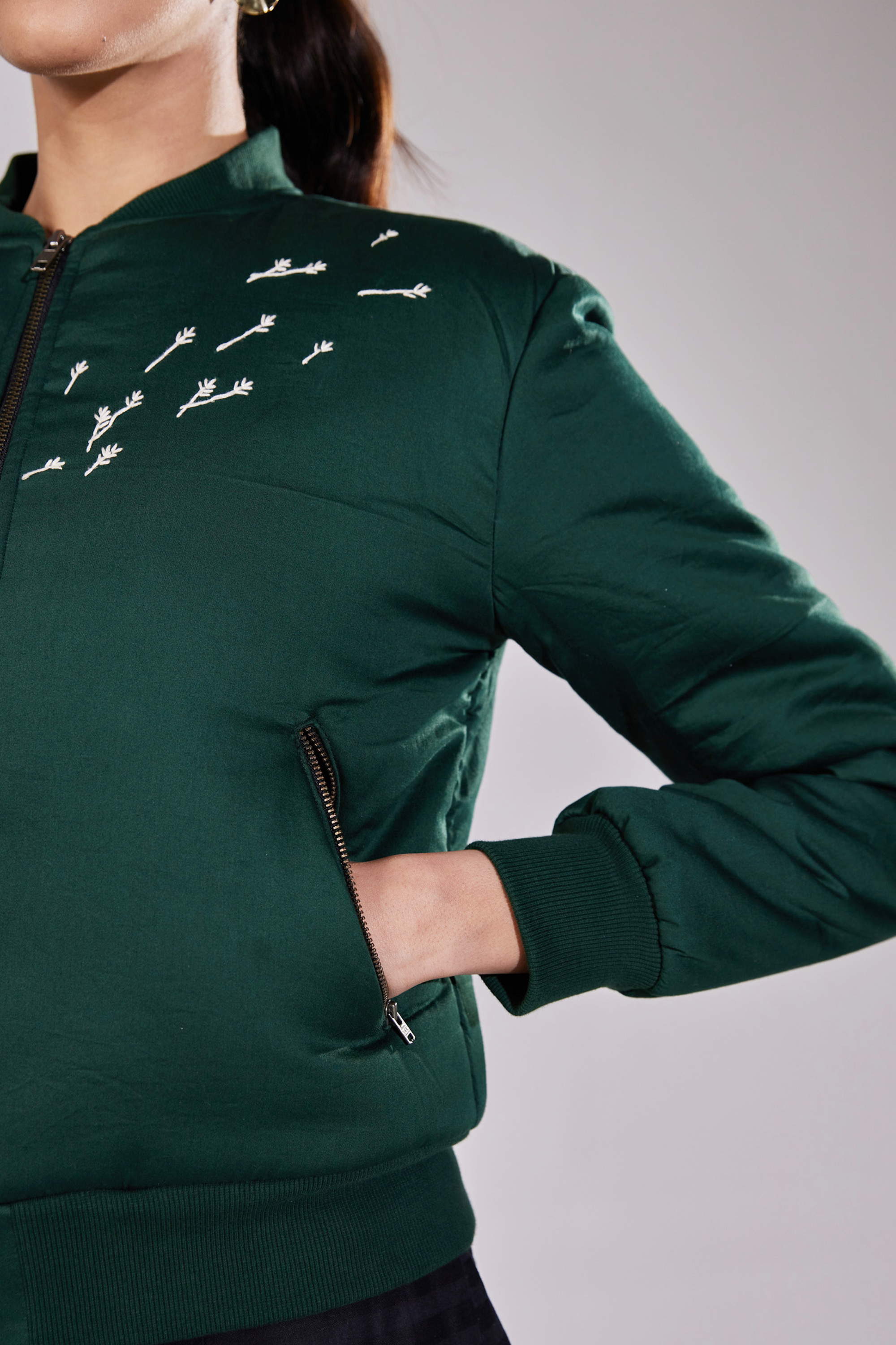 Hand Embroidered Dandelion Bomber Jacket