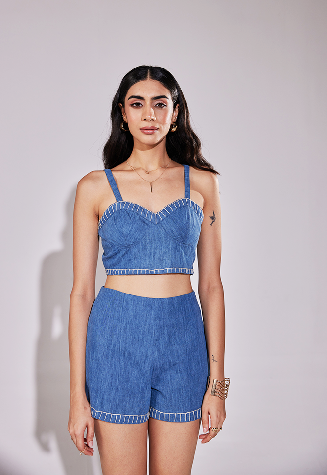 Denim Stitched Muse Bustier Top