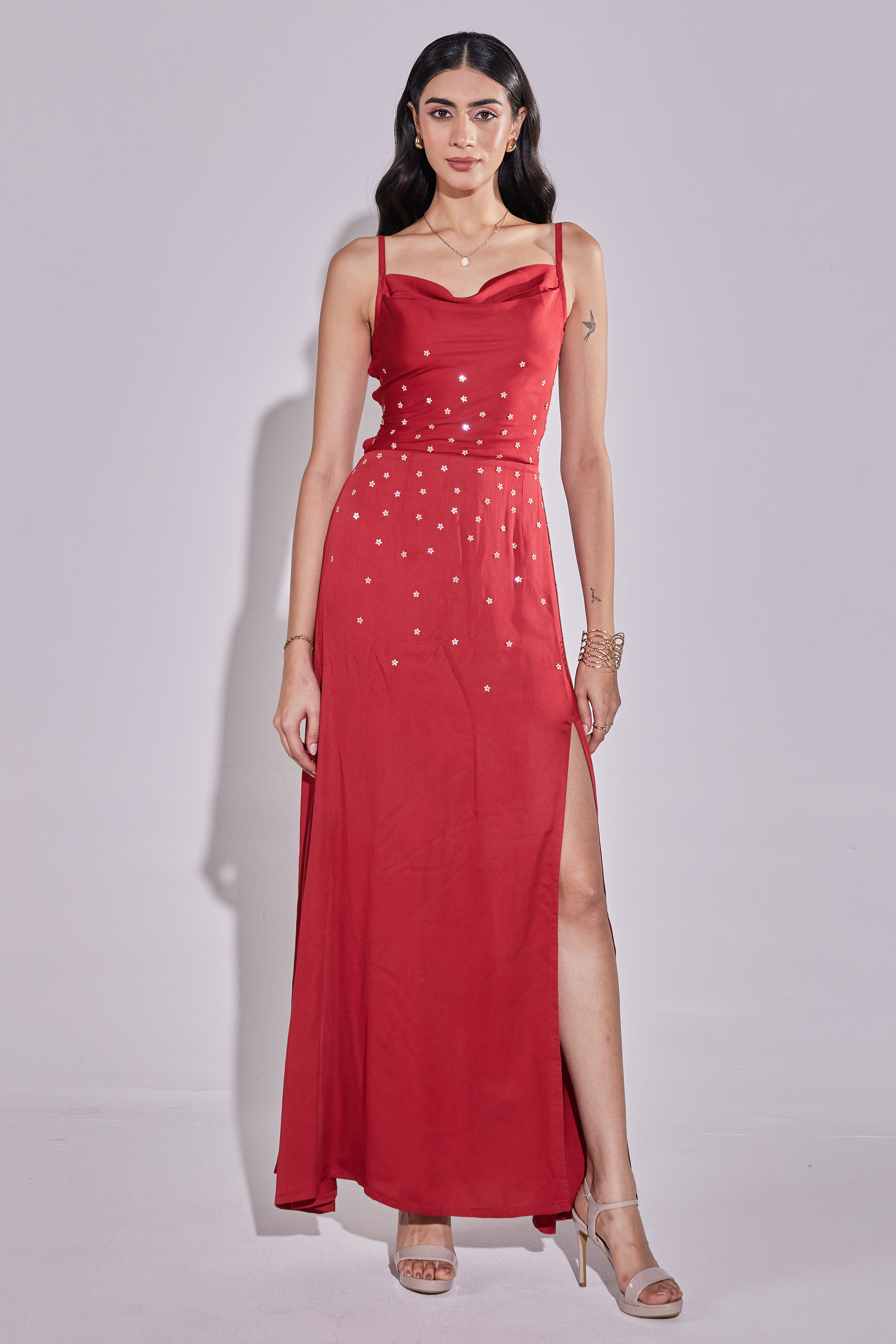 Hand Embroidered Ruby Elegance Dress