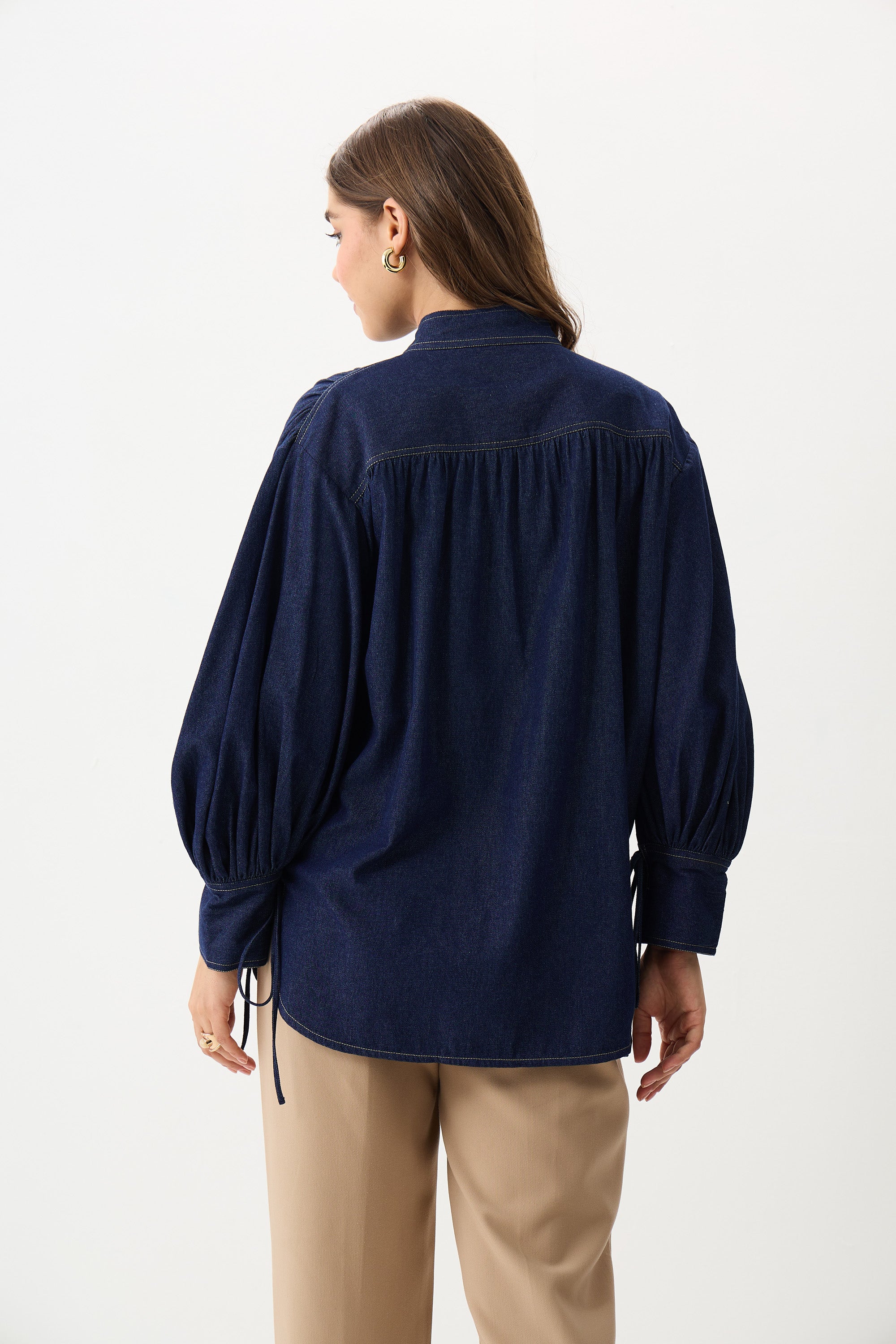 Denim Balloon-Sleeve Top