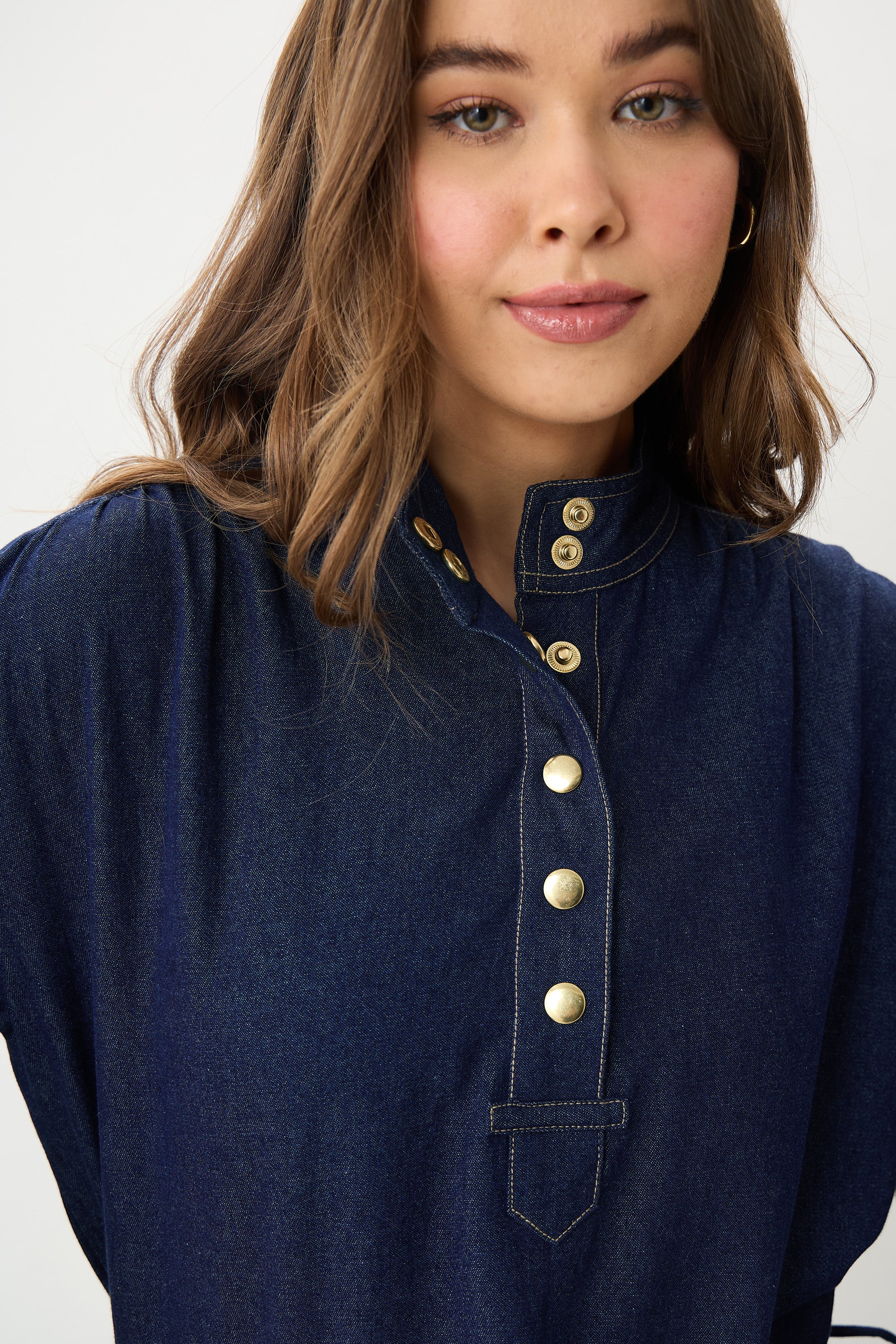 Denim Balloon-Sleeve Top