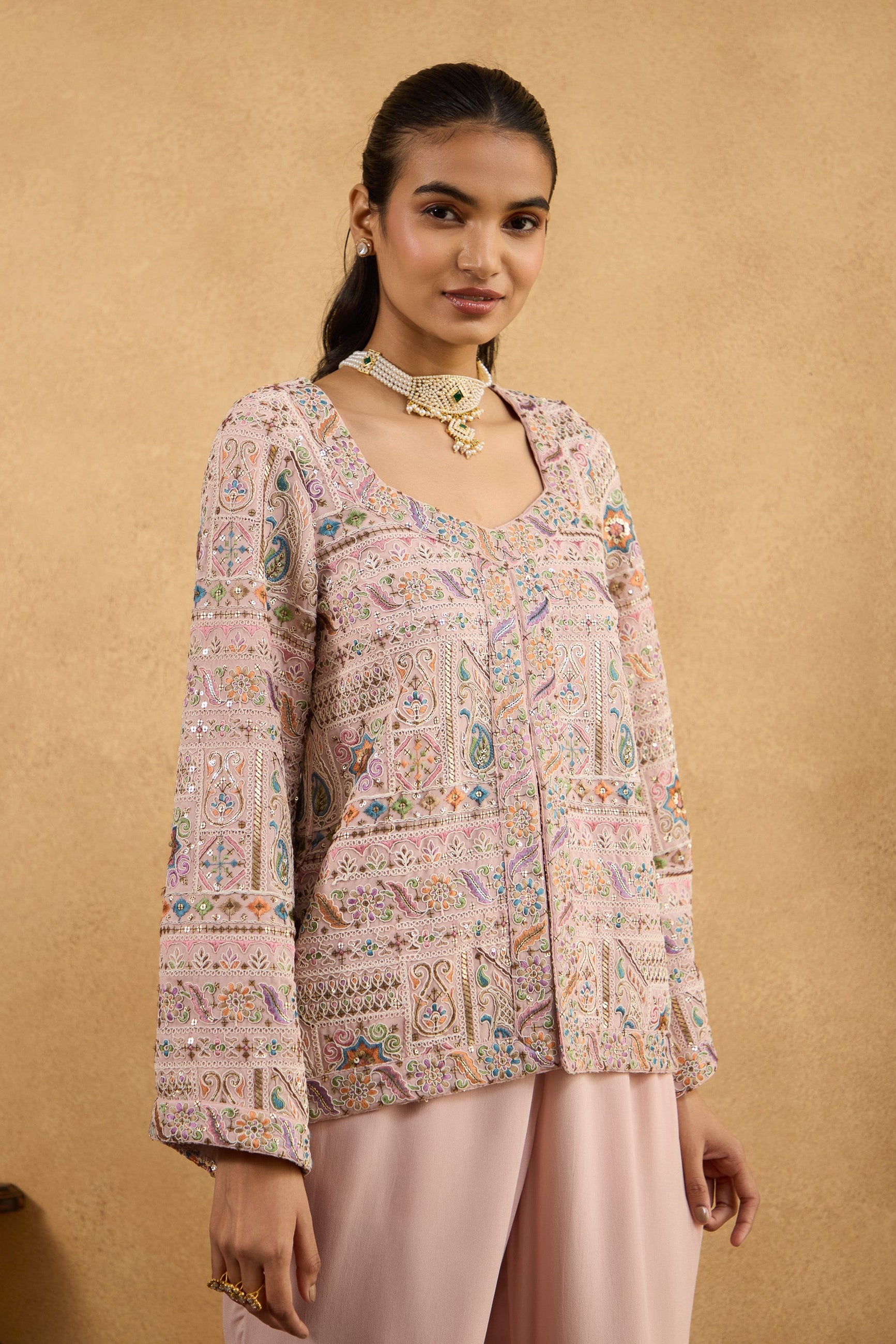 Rosette Embroidered Kurta Set