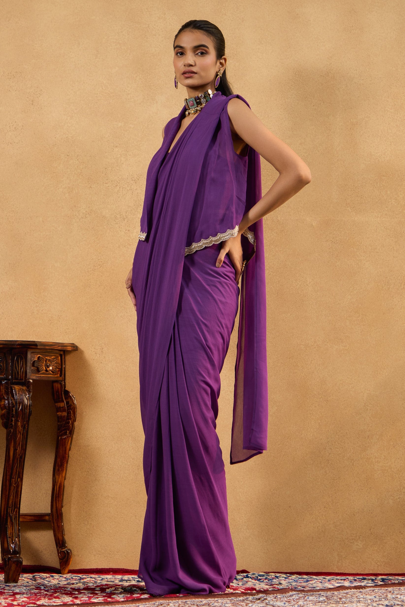 Zuhra Orchid Draped Saree Set