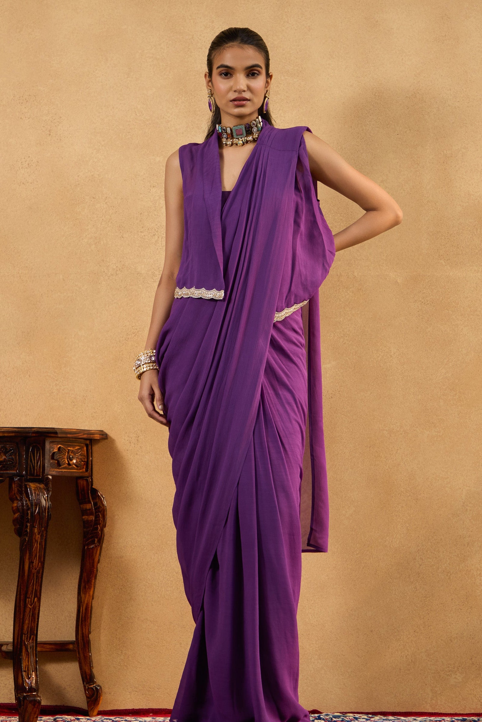 Zuhra Orchid Draped Saree Set