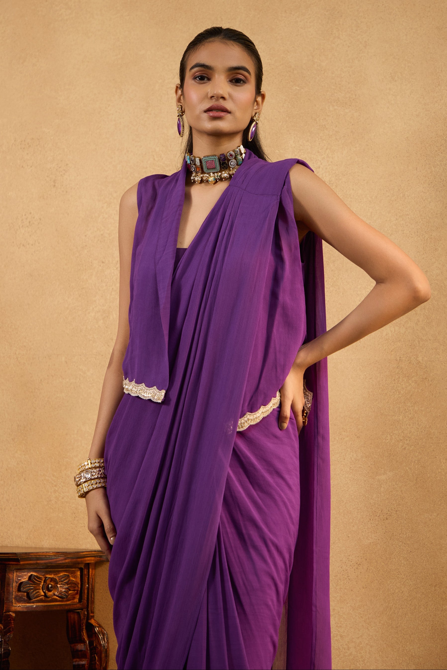 Zuhra Orchid Draped Saree Set