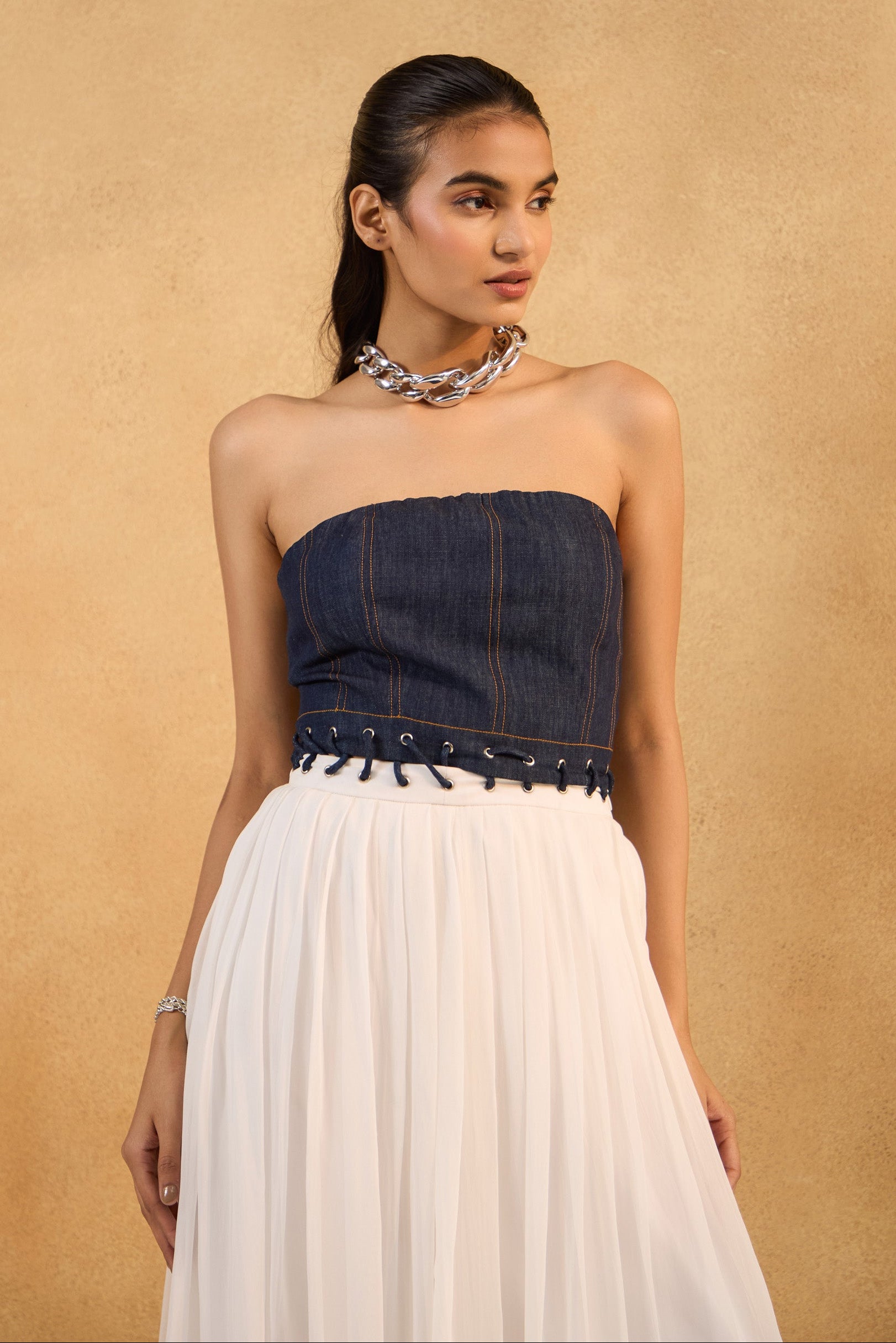 Denim Cloud Strapless Dress
