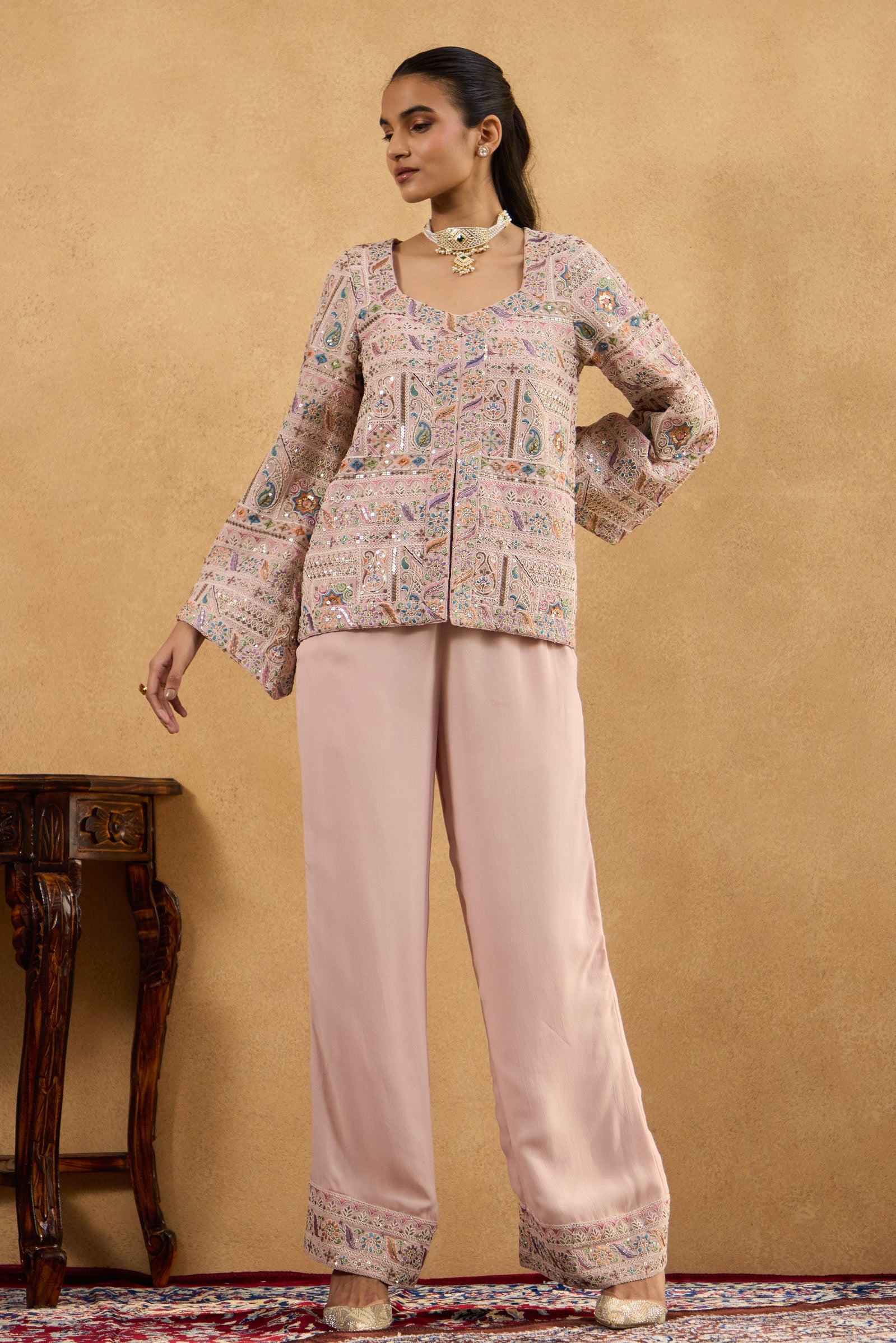 Rosette Embroidered Kurta Set