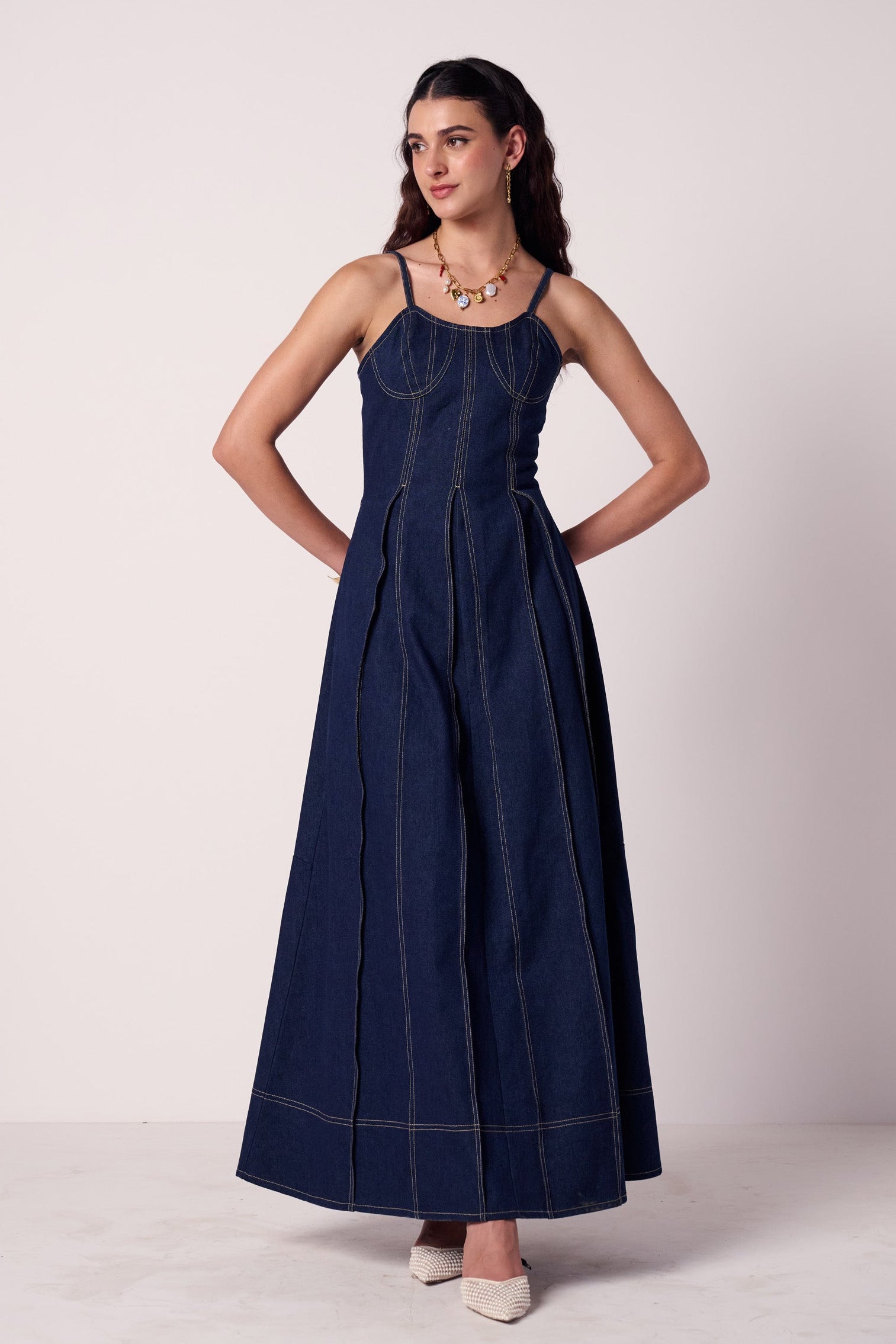 Monroe Pleated Denim Dress