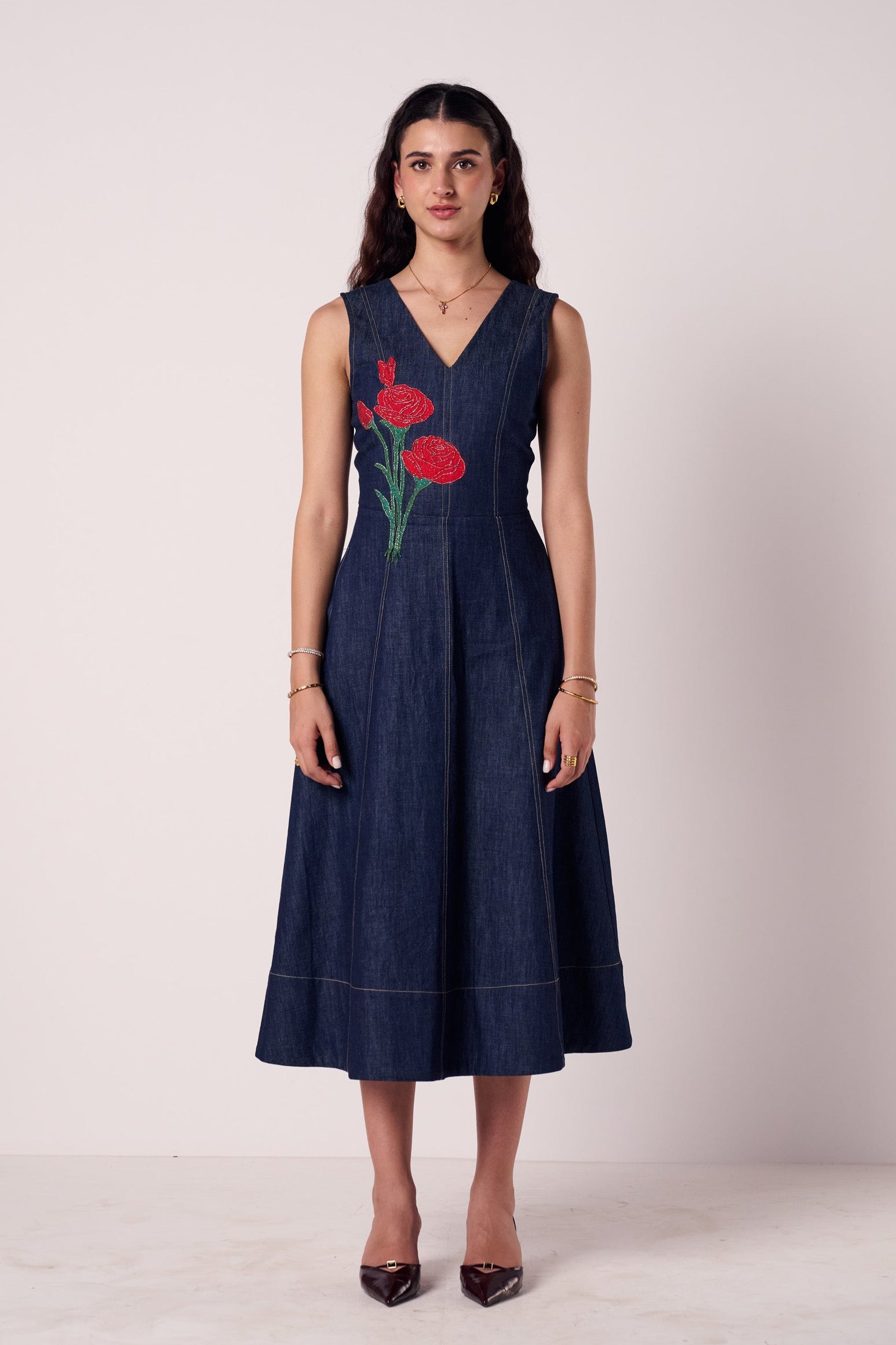 Rosette Denim Dress