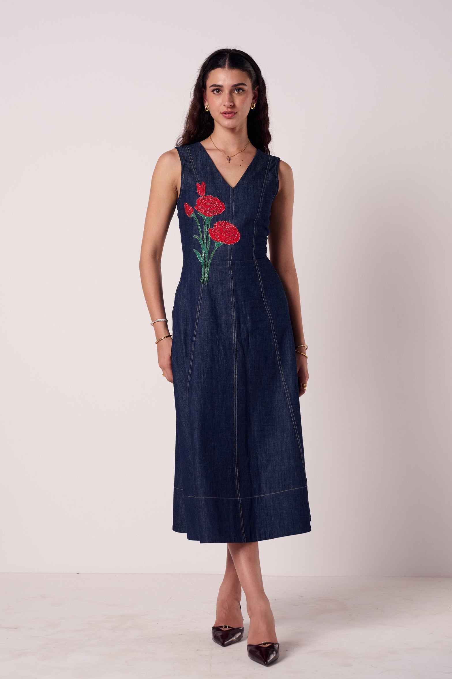 Rosette Denim Dress