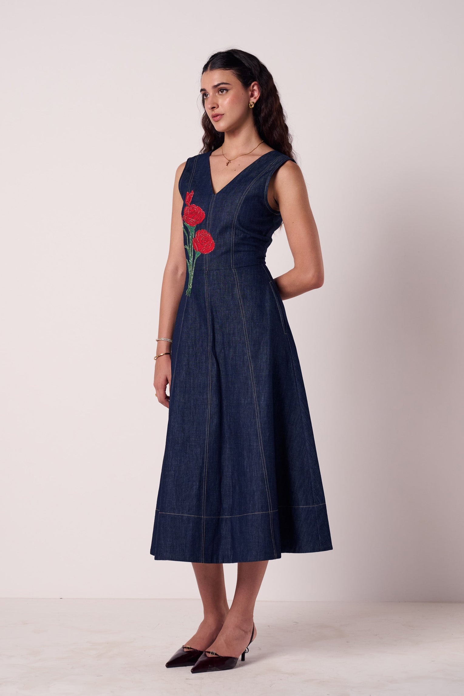 Rosette Denim Dress