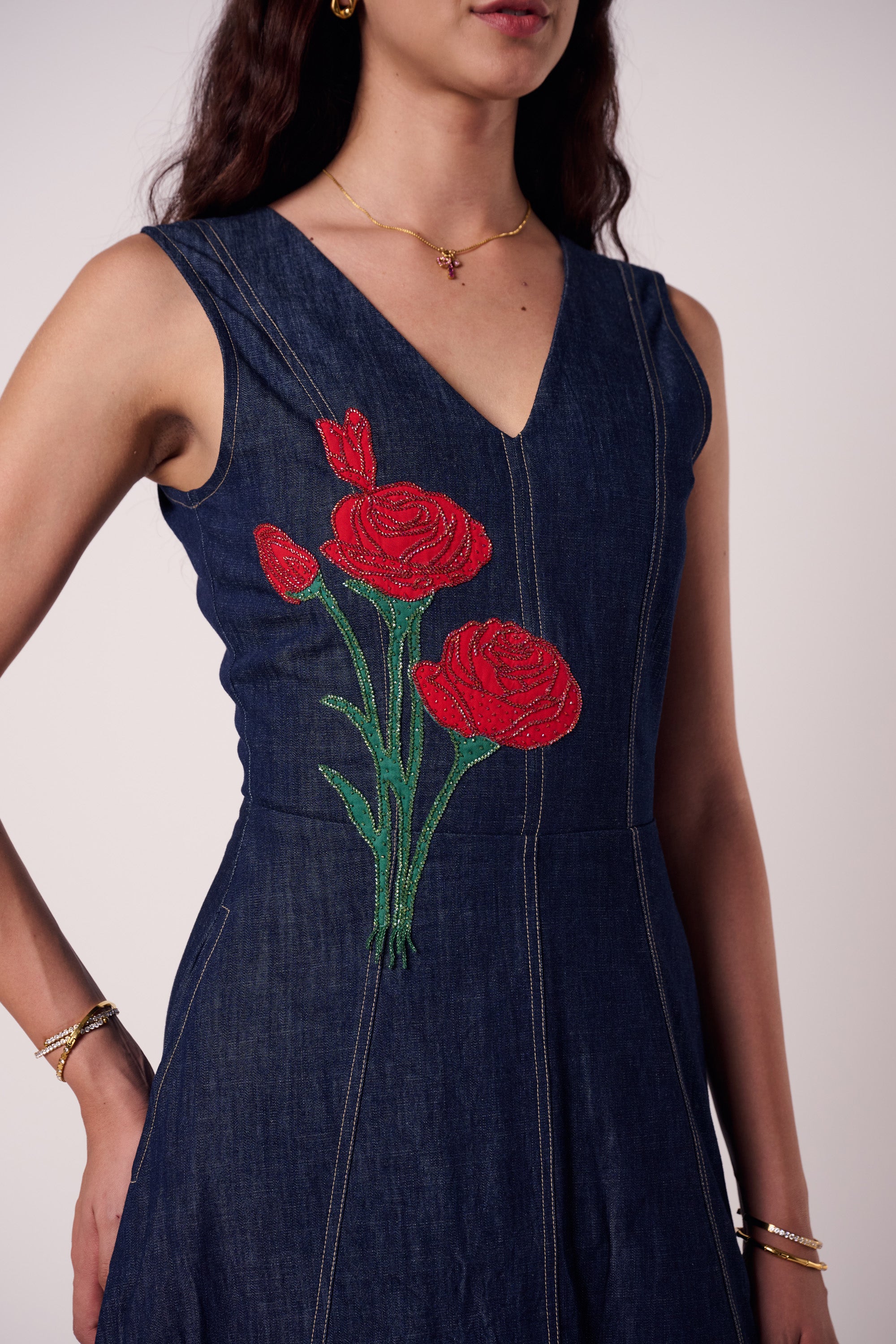 Rosette Denim Dress