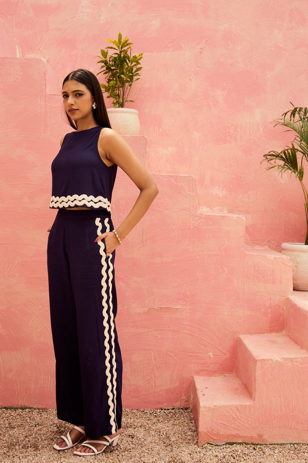 Wave Trim Navy Co-Ord Set