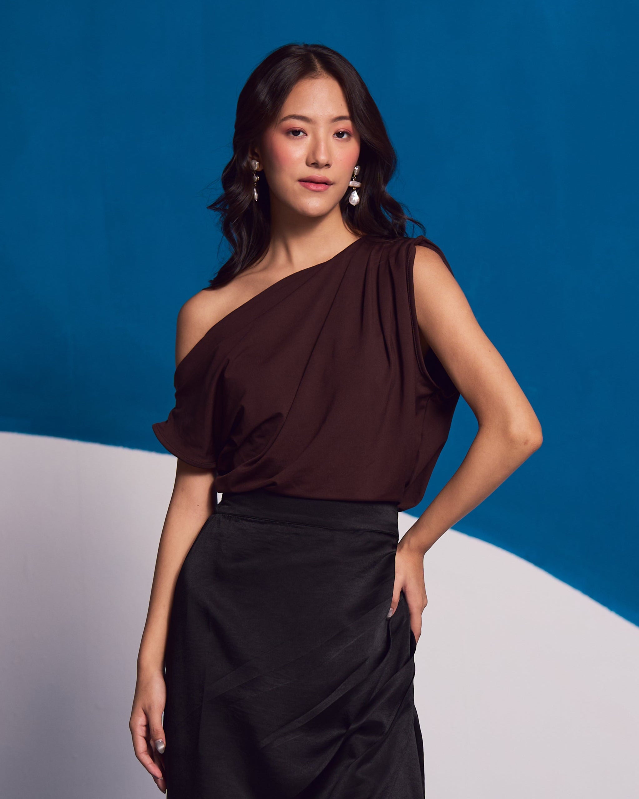 Espresso One-Shoulder Top