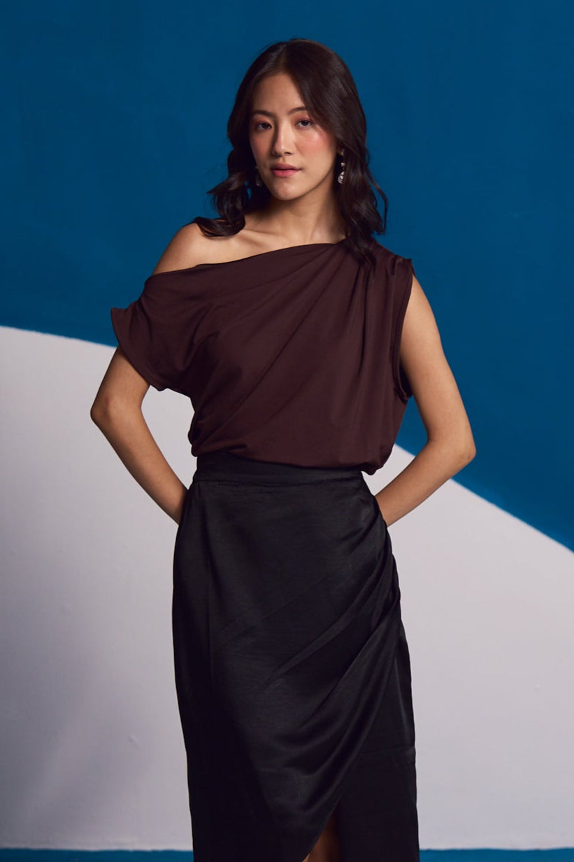Espresso One-Shoulder Top