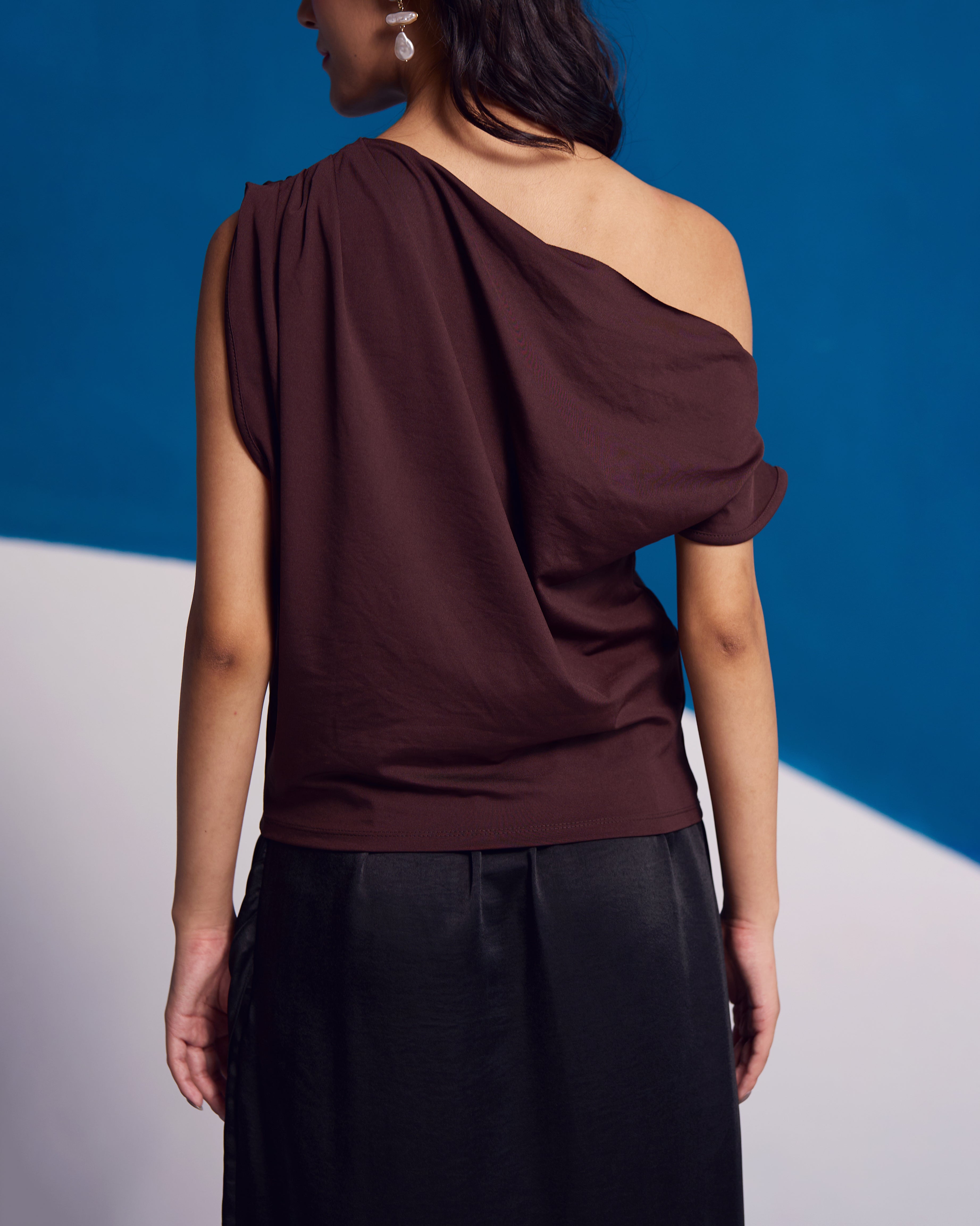 Espresso One-Shoulder Top