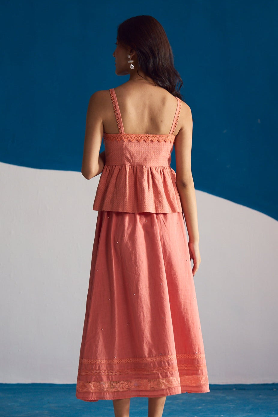 Coral Blossom Hand-Embroidered Co-Ord Set