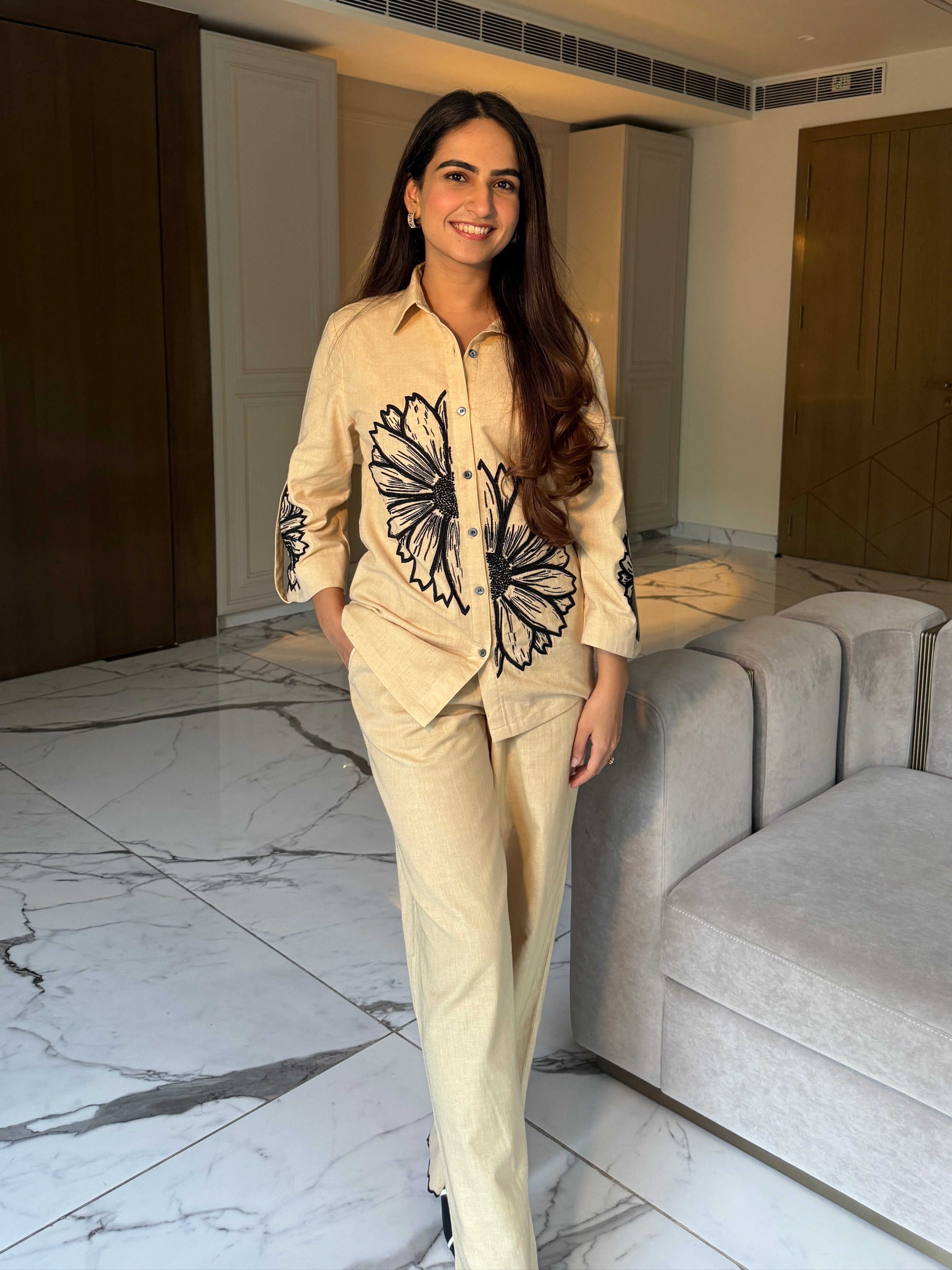 Golden Bloom Linen co-ord Set