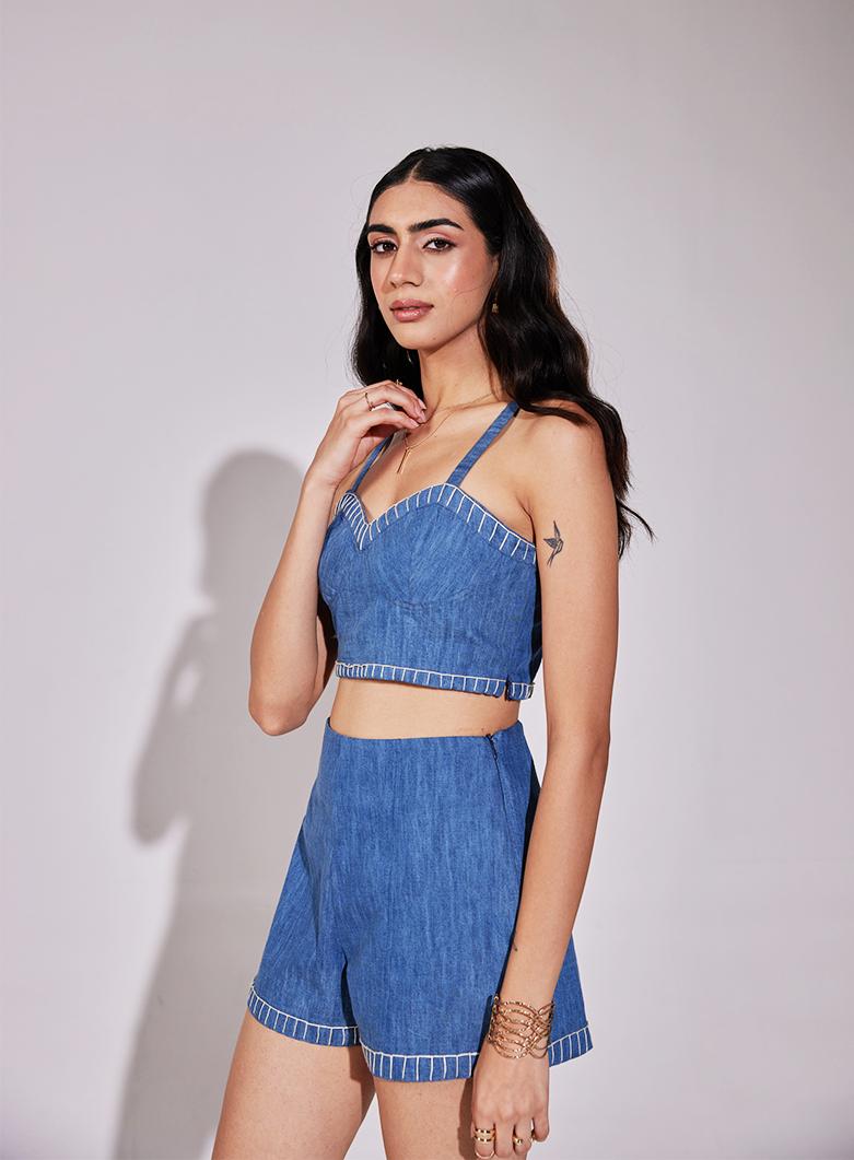 Denim Stitched Muse Bustier Top
