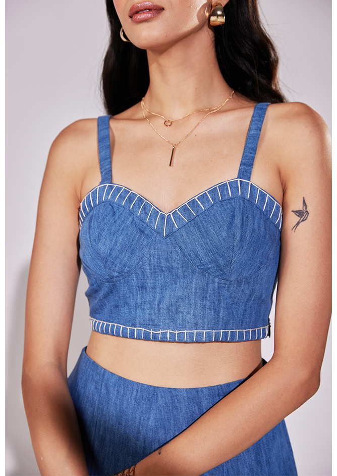 Denim Stitched Muse Bustier Top